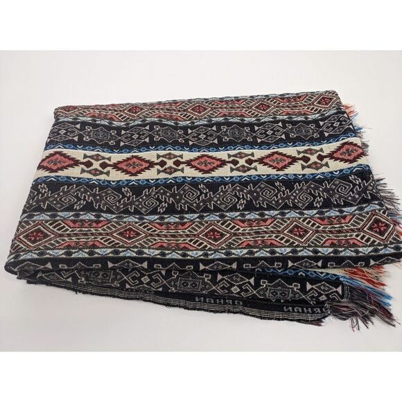 BOHO Tapestry Rug 82"x53" Woven, Bohemian, Blue, Red, Fringed, Southwestern - Picture 1 of 6